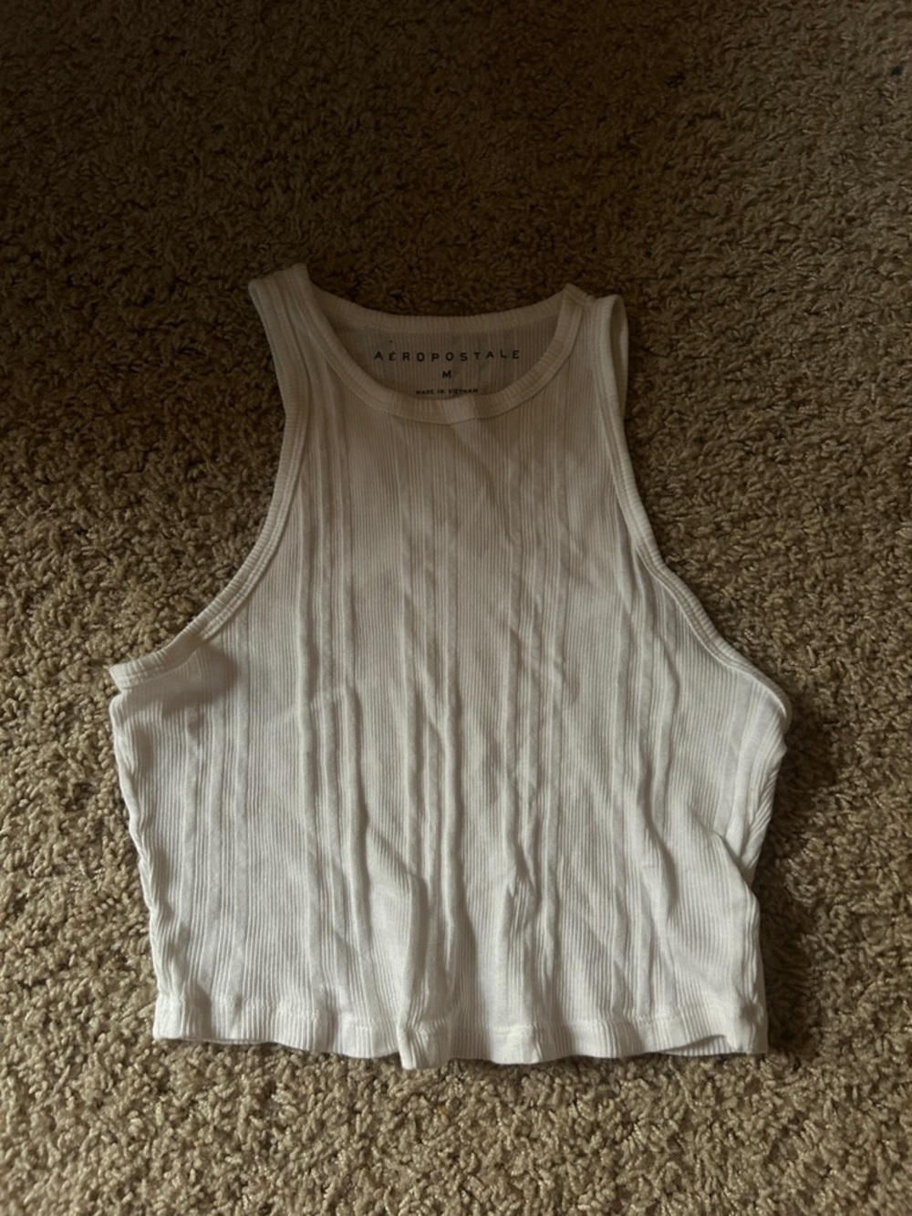 Aeropostale Cream Ribbed Cropped Tank Top - Women's
